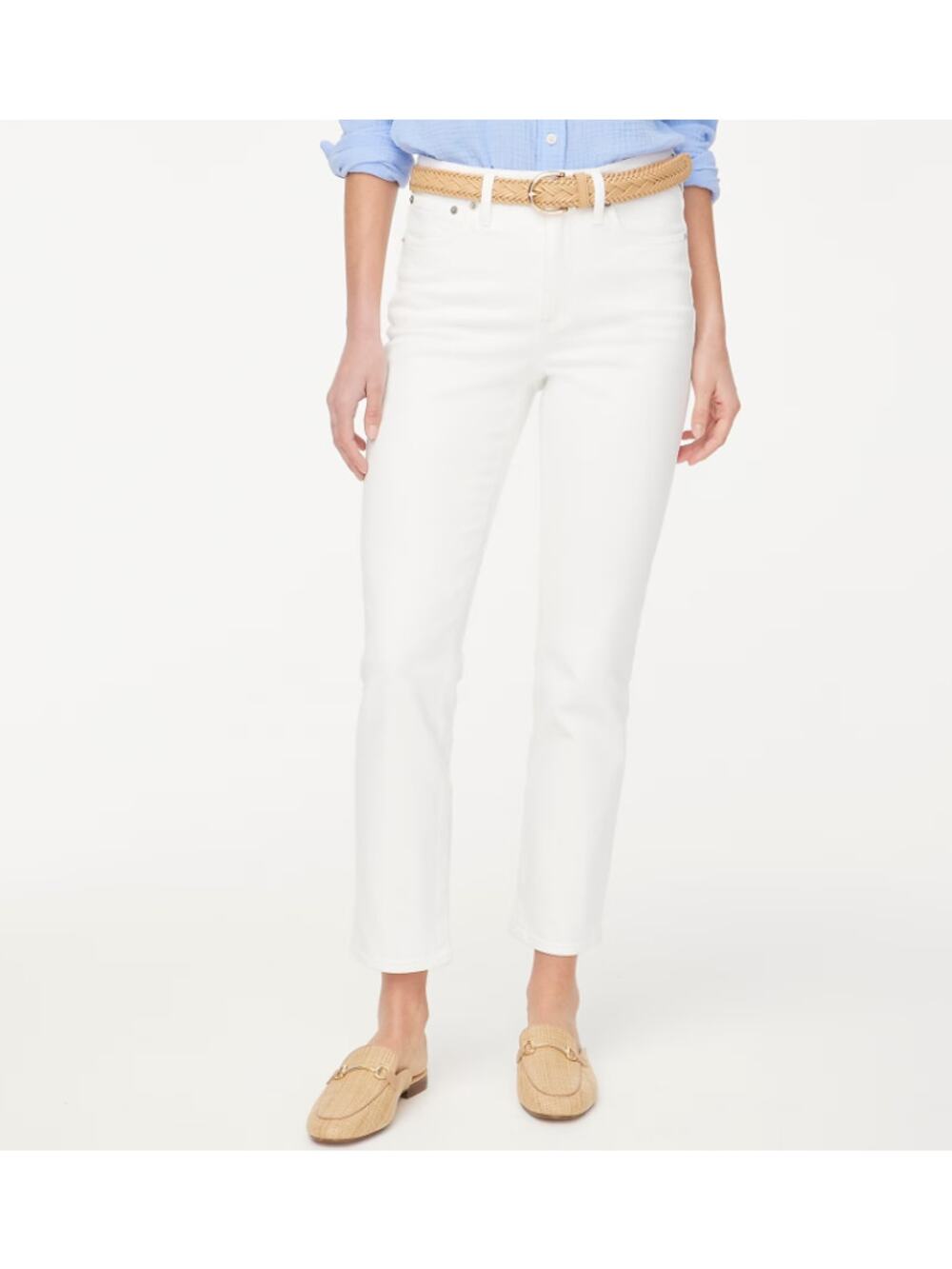 J.Crew Essential Straight Leg Jeans WMNS 27 White Denim Mid-Rise All-Day Stretch